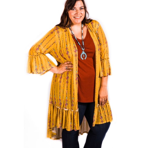 fashion express Jackets & Blazers - Frilly Aztec and Mustard Duster